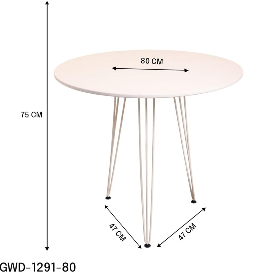طاولة طعام دائرية 80CM سطح خشب مع قاعدة حديد 3ارجل لون ابيض GWD1291-80W