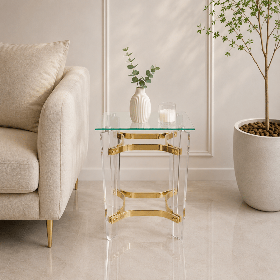 طاولة خدمة مفردة زجاجية ذهبية