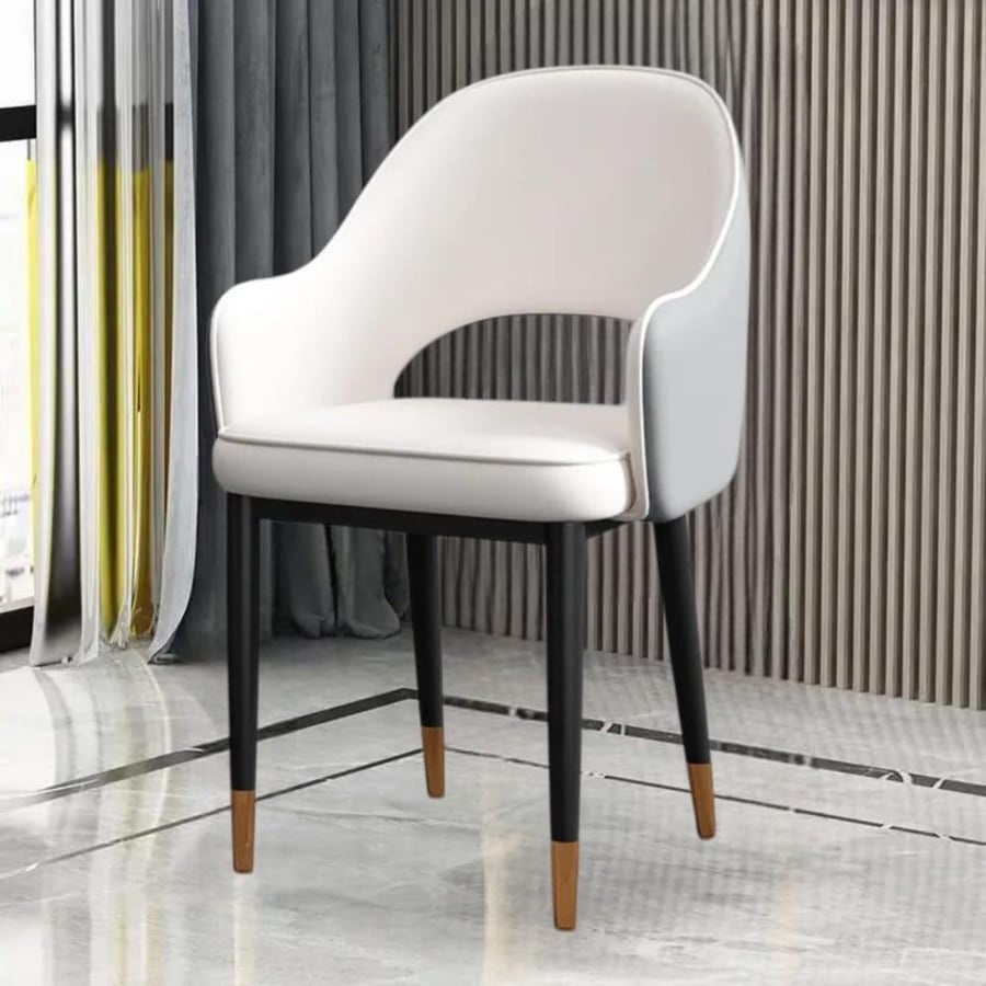 كرسي طعام جلد لونين ابيض مع رصاصي مع قاعدة ارجل حديد اسود YZ41WHITE