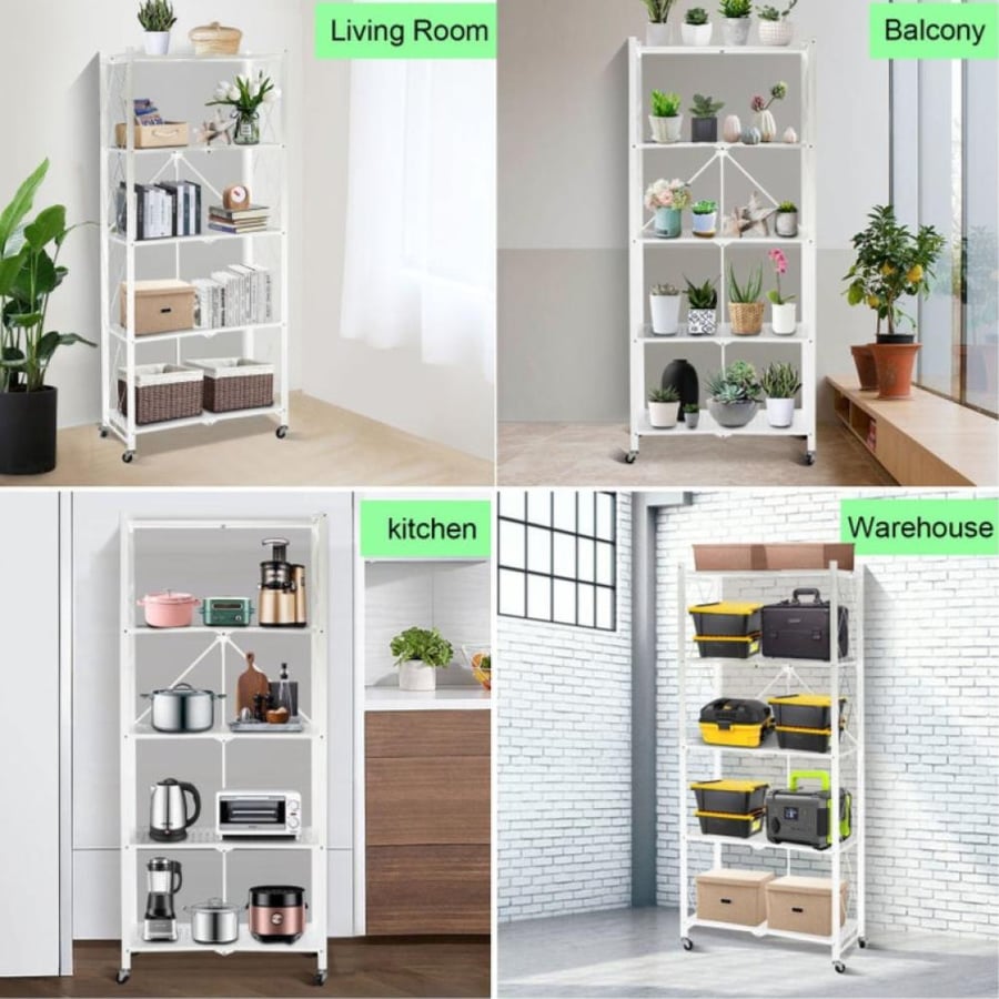 Storage and organization shelves, foldable, 5 tiers, white color, size 34×72×168 cm, model AW-6008W