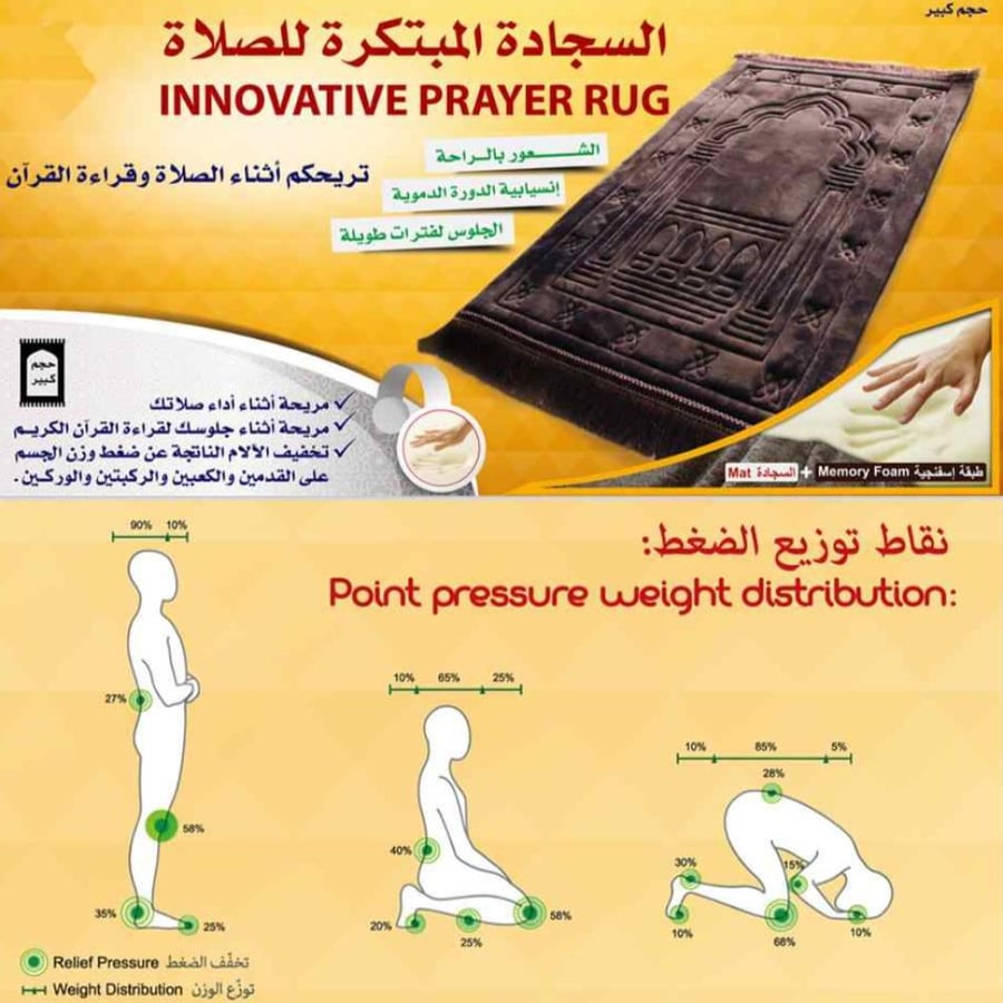 سجادة الصلاة المبتكرة الصحية والمبطنة بطبقتين بمادة ميموري فوم لون بني غامق MS-001BROWN