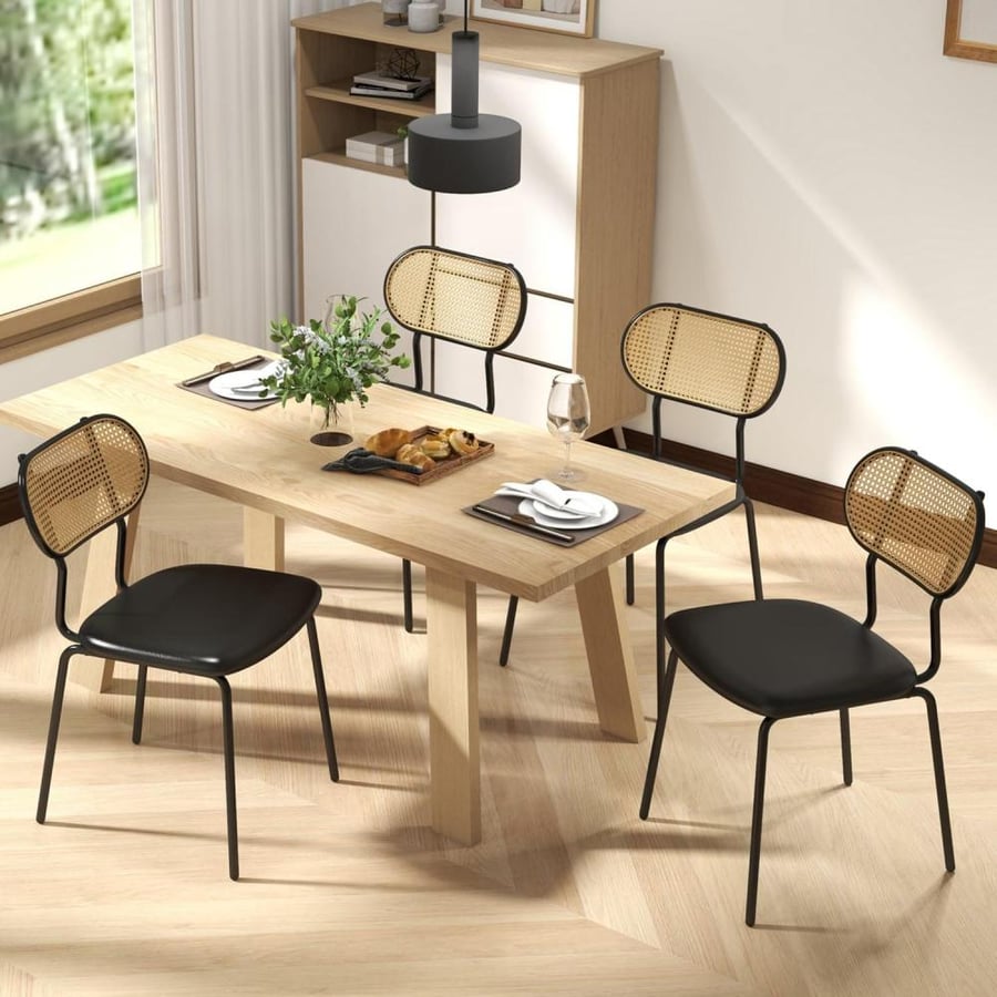 Outdoor dining and cafe chair, iron and rattan, black, with black seat, JSA5BLACK