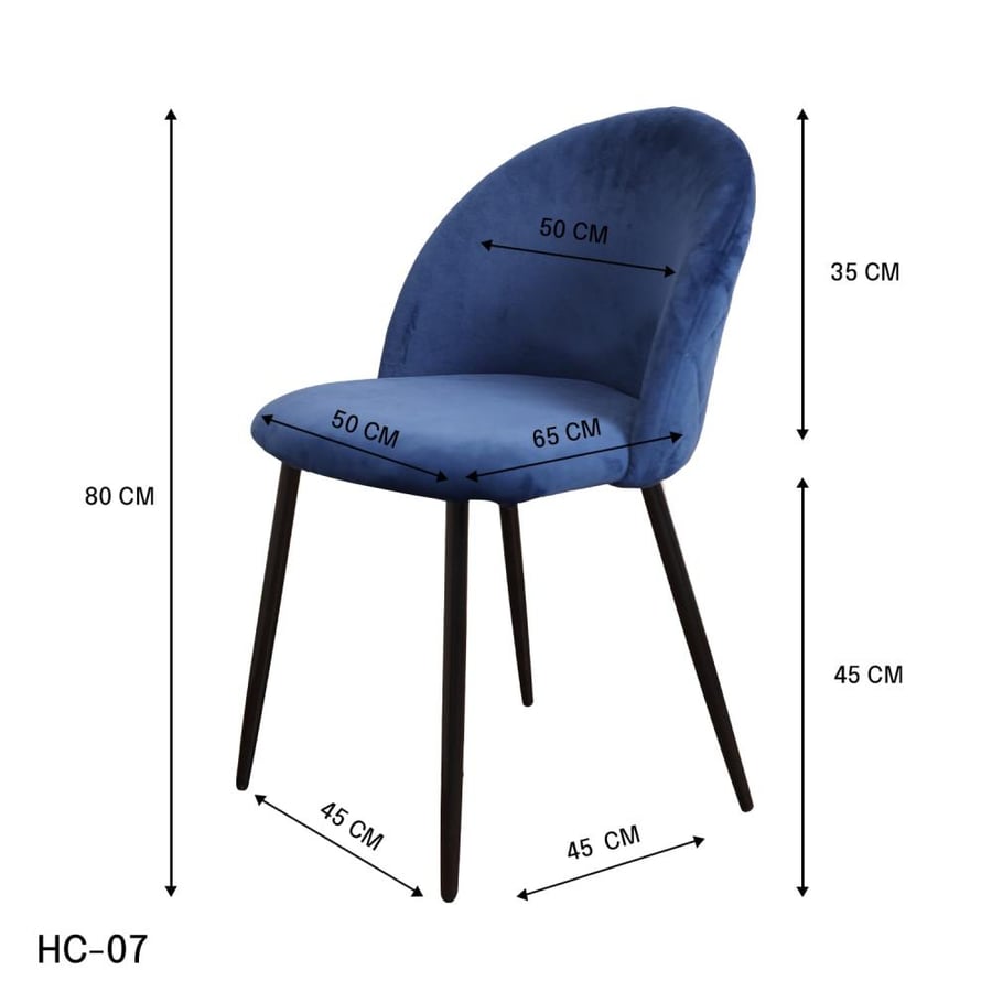Dining and cafe chair, velvet fabric, dark blue, and black iron leg base HC-07DBLUE