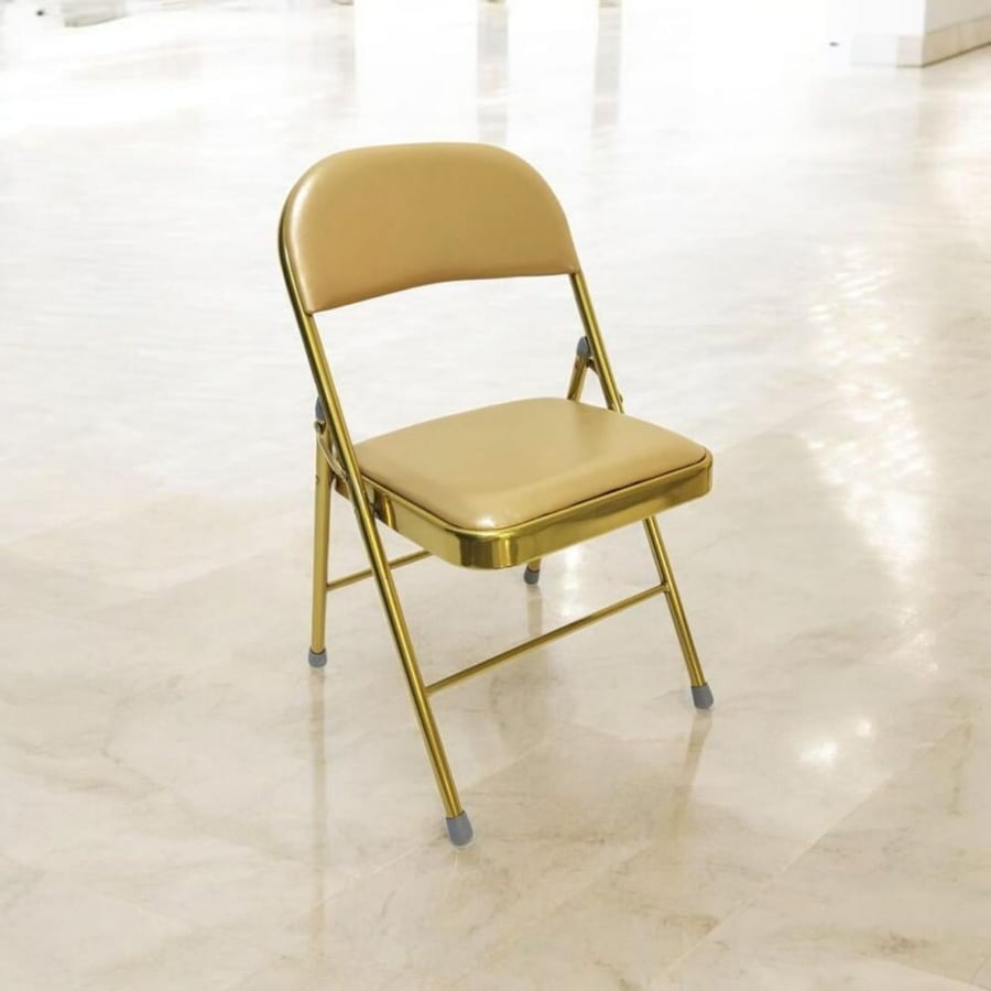 Golden steel prayer chair, large, foldable, with beige leather for the seat and back 3022GG