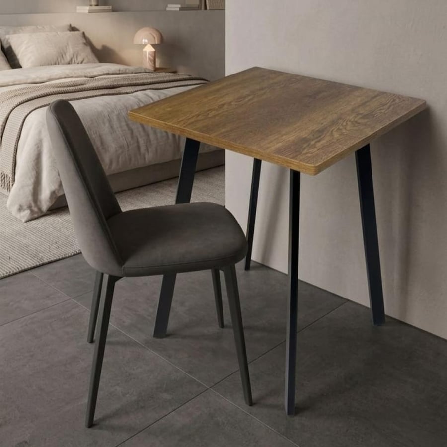 Luxury square coffee table 60CM*60CM*75CM brown wood surface black iron base DM-A08BROWN