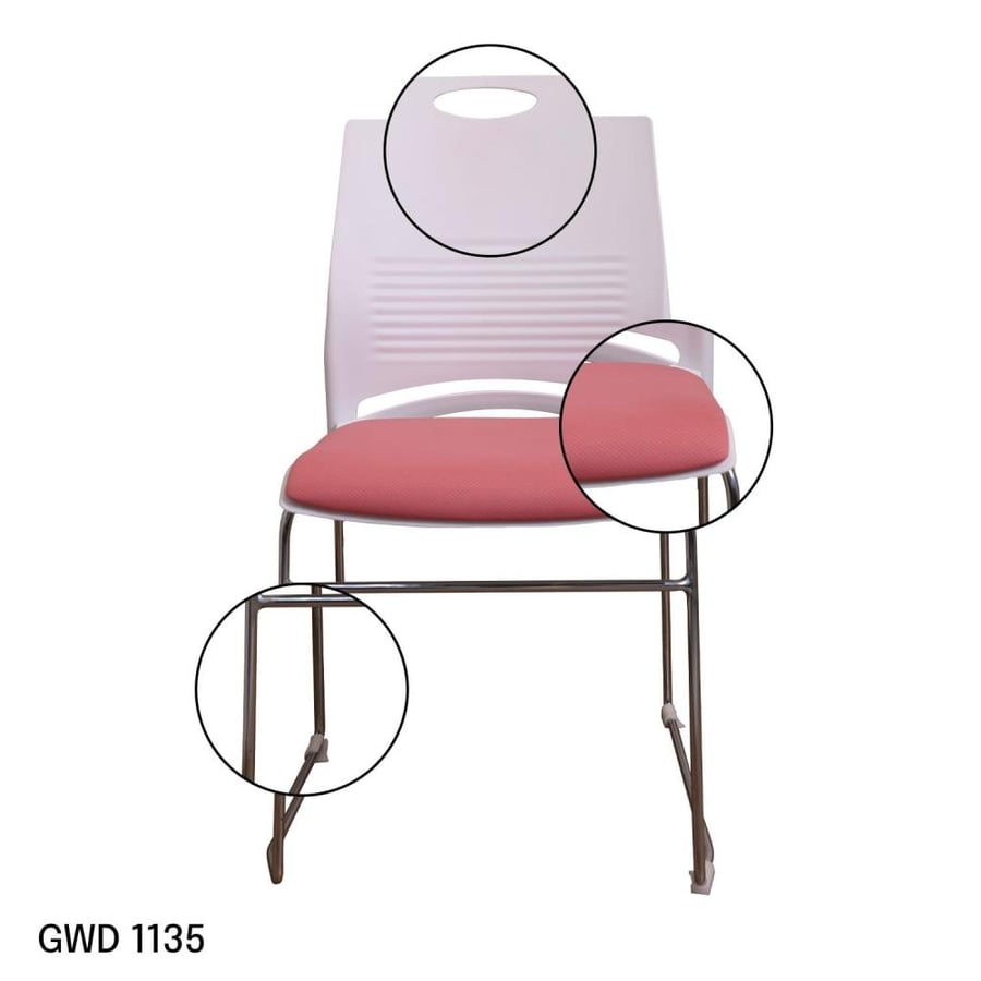 White fiber dining chair with pink fabric seat and silver steel leg base GWD1135PINK