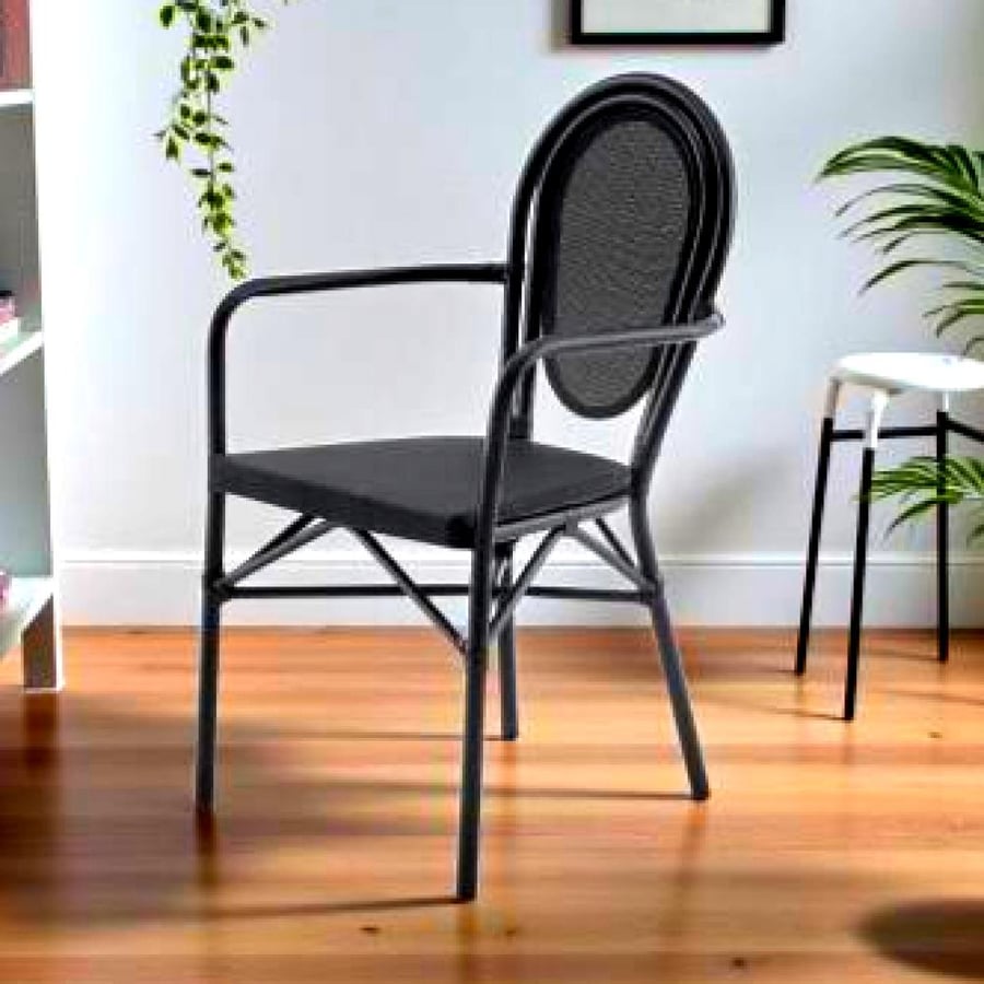Outdoor chair, bamboo, black iron, and seat and backrest, plastic fabric, black, C-991BLACK
