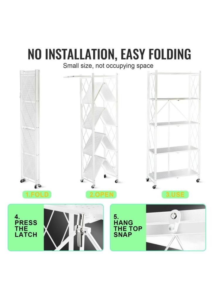 Storage and organization shelves, foldable, 5 tiers, white color, size 34×72×168 cm, model AW-6008W