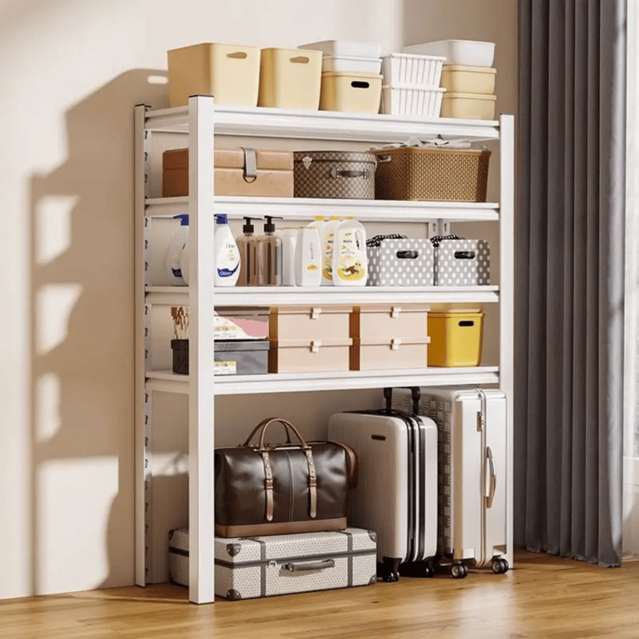 Wooden storage shelves with metal frame to bear weights, 5 tiers, size 45×120×198 cm, model HY9W