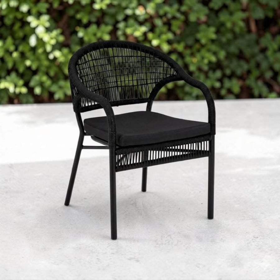 كرسي خارجي حديد اسود ومقعد قماش مع ظهر خيوط اسود SHR-03BLACK