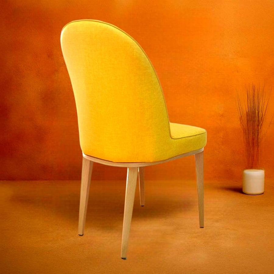 Yellow leather dining chair with wooden-colored metal leg base GWD1275YELLOW