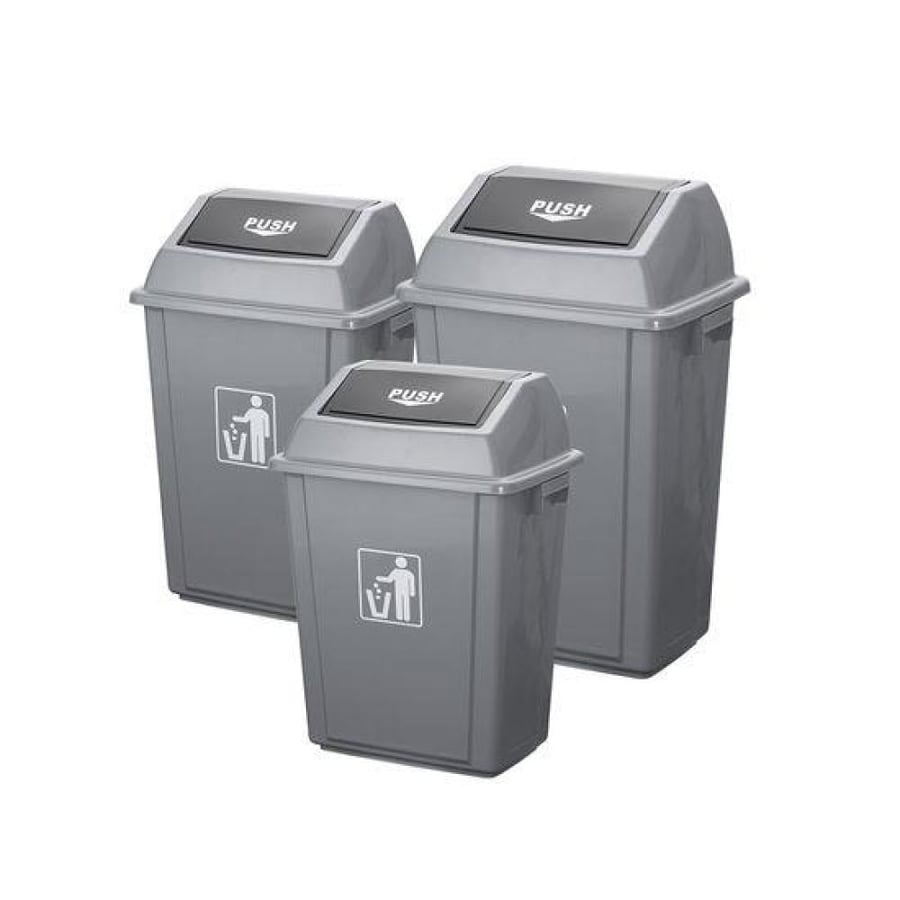 Large plastic trash container with fan lid, gray, 60 liters, LD802