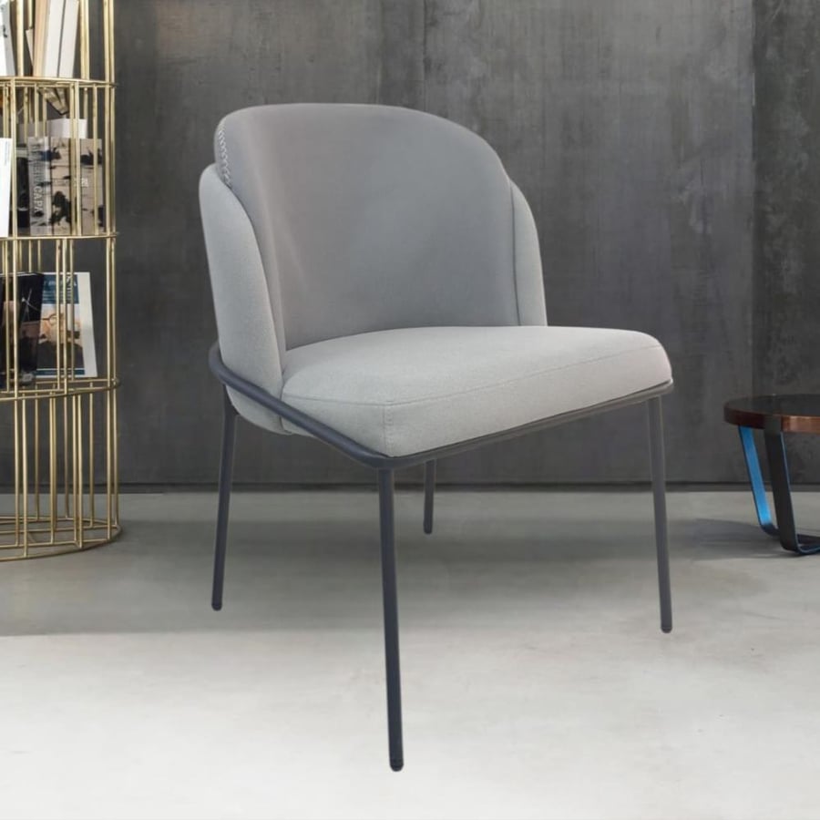 Fabric dining chair, gray color, with black iron leg base F-693BGRAY