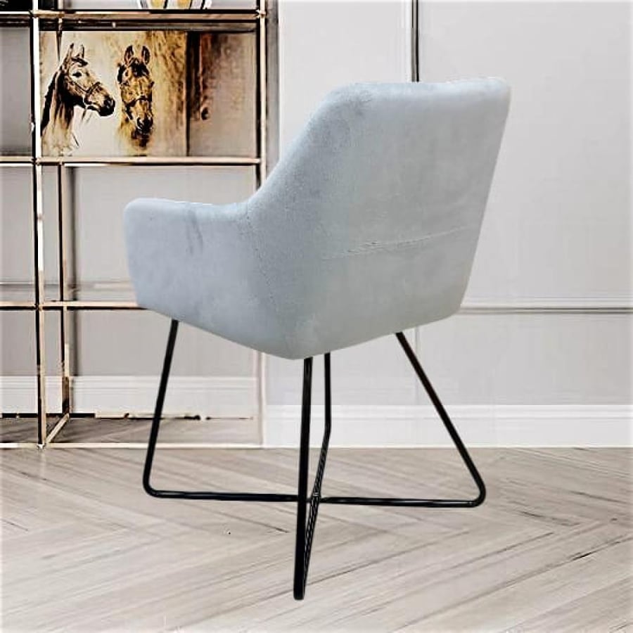 Dining and café chair, velvet fabric, light gray, and black iron leg base HC-08LGRAY