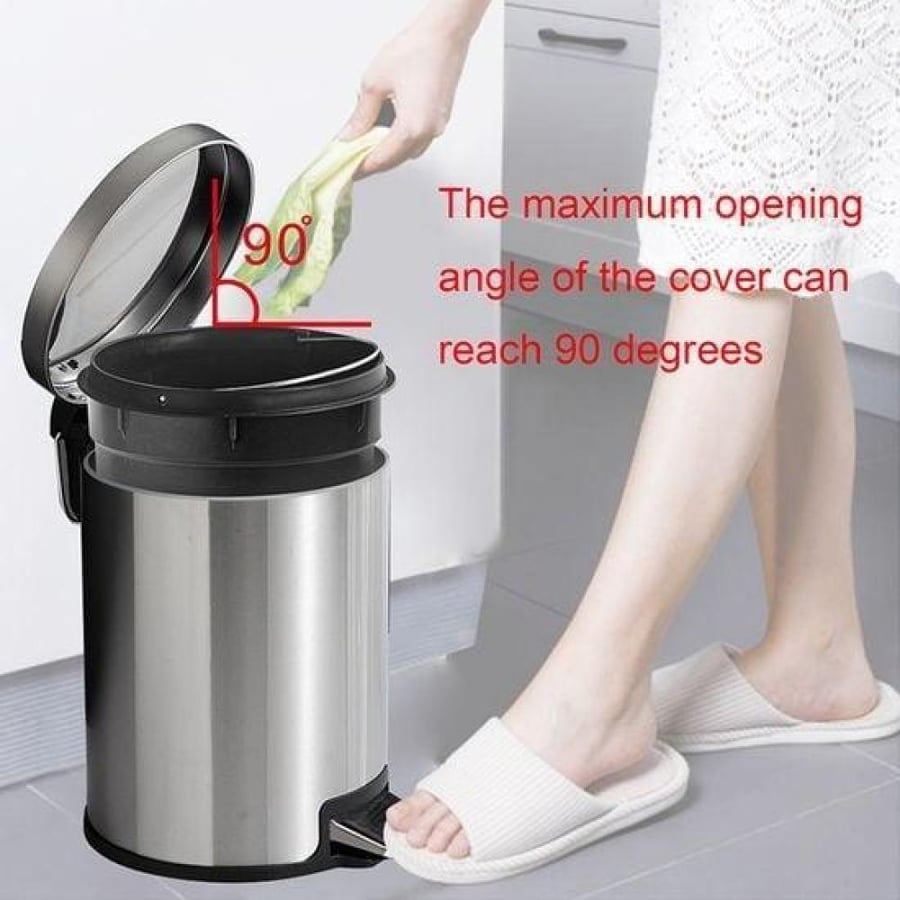 Circular cylindrical trash bin with pedal, stainless steel, silver, 30 liters, SYB-340