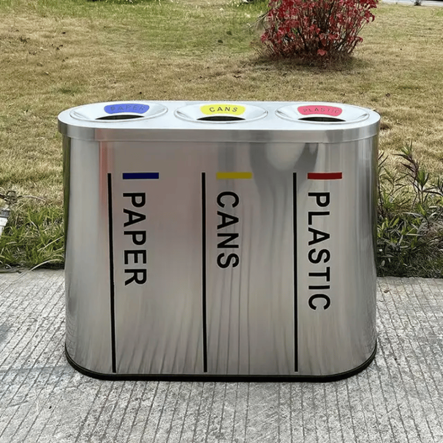 External stainless steel trash bin with 3 openings GWD1346