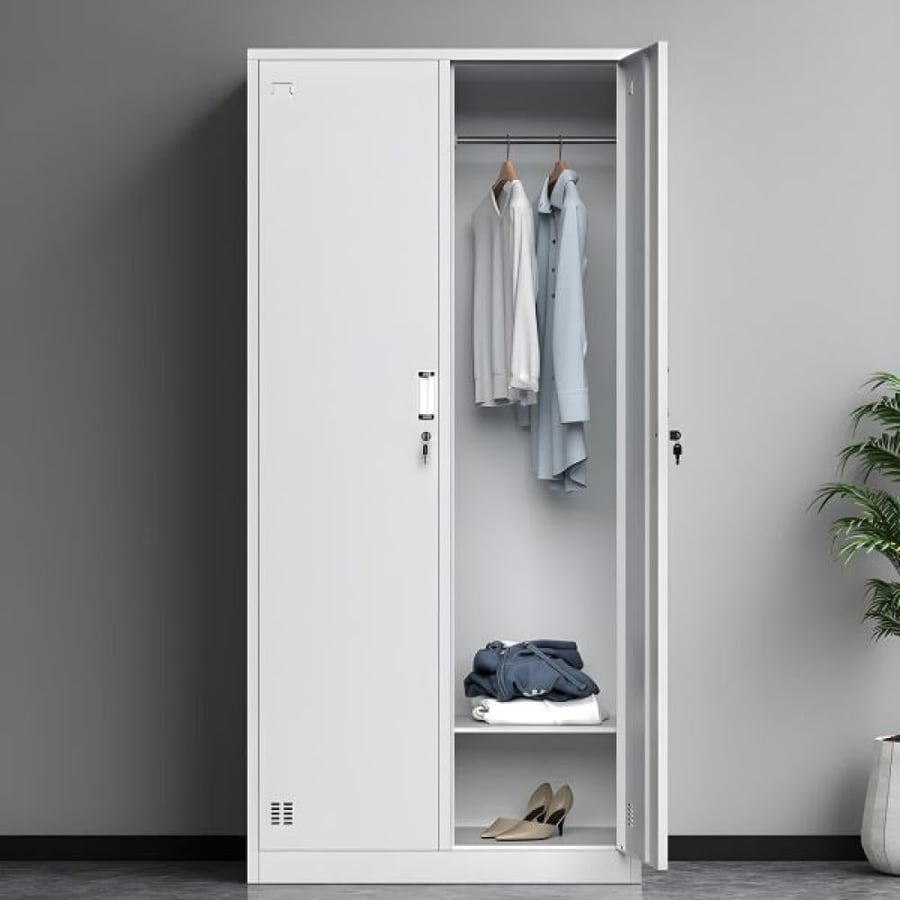 دولاب ملابس حديد 2 ابواب مع ارفف داخلية مقاس 185×85×40 رصاصي W074GRAY