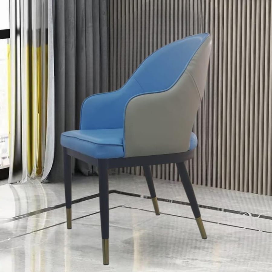 كرسي طعام جلد لونين ازرق مع رصاصي مع قاعدة ارجل حديد اسود YZ41BLUE