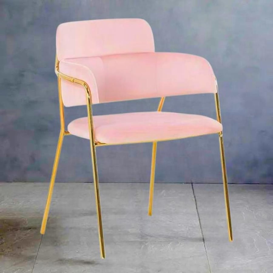 Dining and cafe chair, velvet fabric, pink, golden steel leg base, HC-154B PINK
