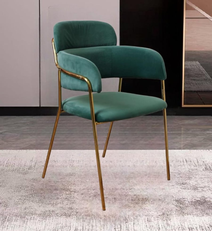 Dining and coffee chair, velvet fabric, green, and gold steel leg base, HS-154GREEN