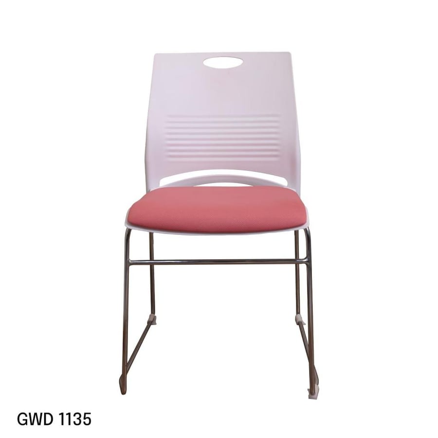 White fiber dining chair with pink fabric seat and silver steel leg base GWD1135PINK