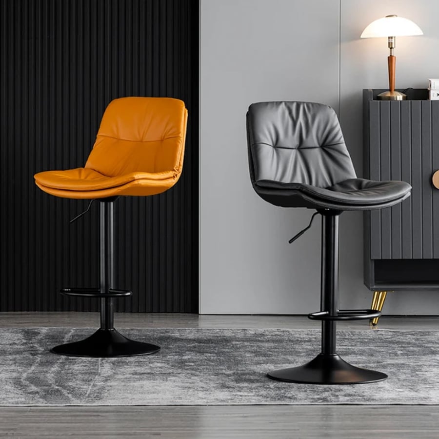 كرسي بار جلد اسود مع قاعدة ستيل اسود H-9015BLACK