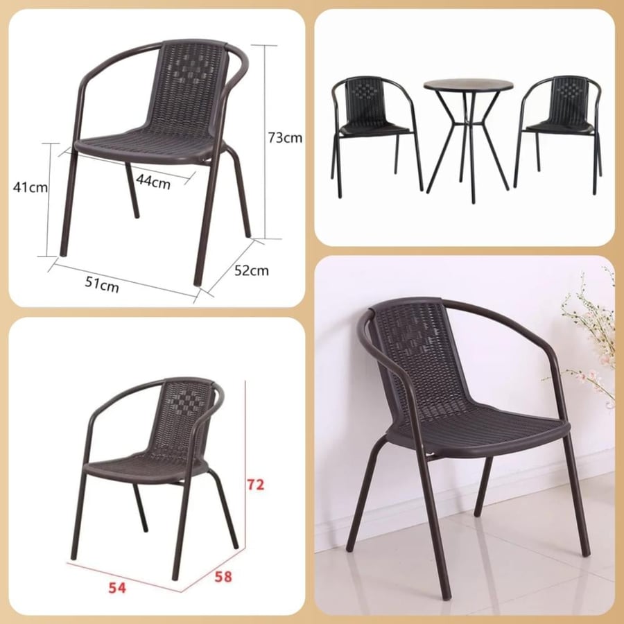 Outdoor dining table set 60CM and 2 iron chairs with plastic brown color AW98540