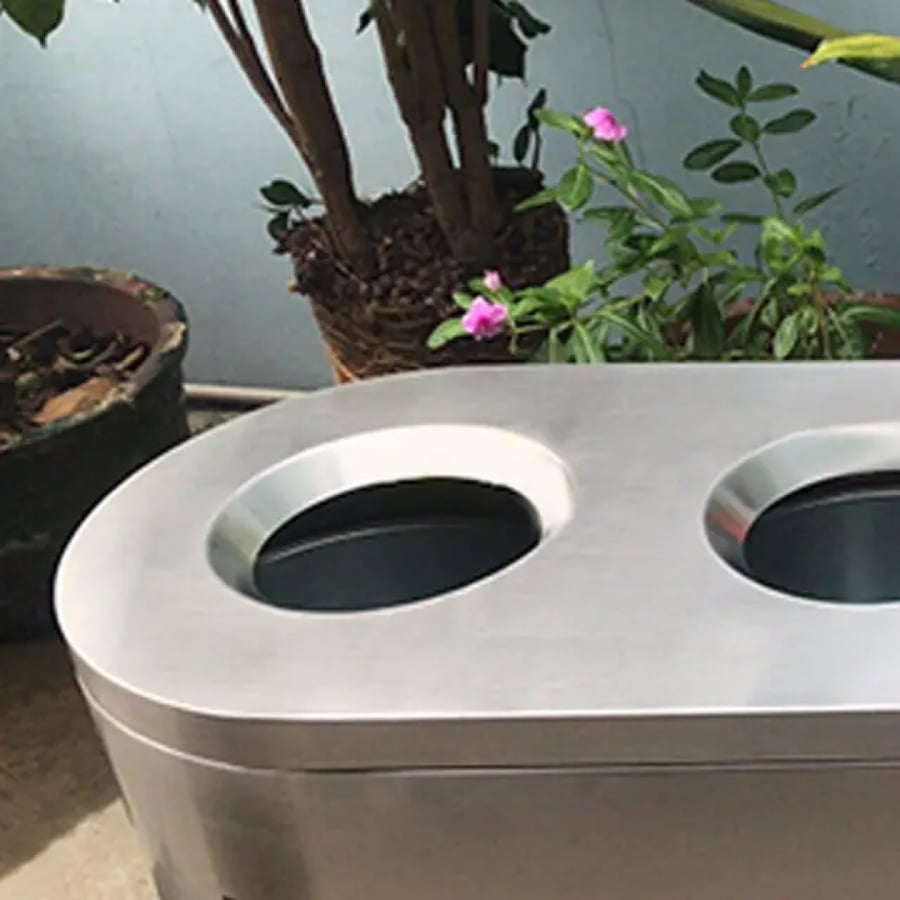 External stainless steel trash bin with two openings GWD1347