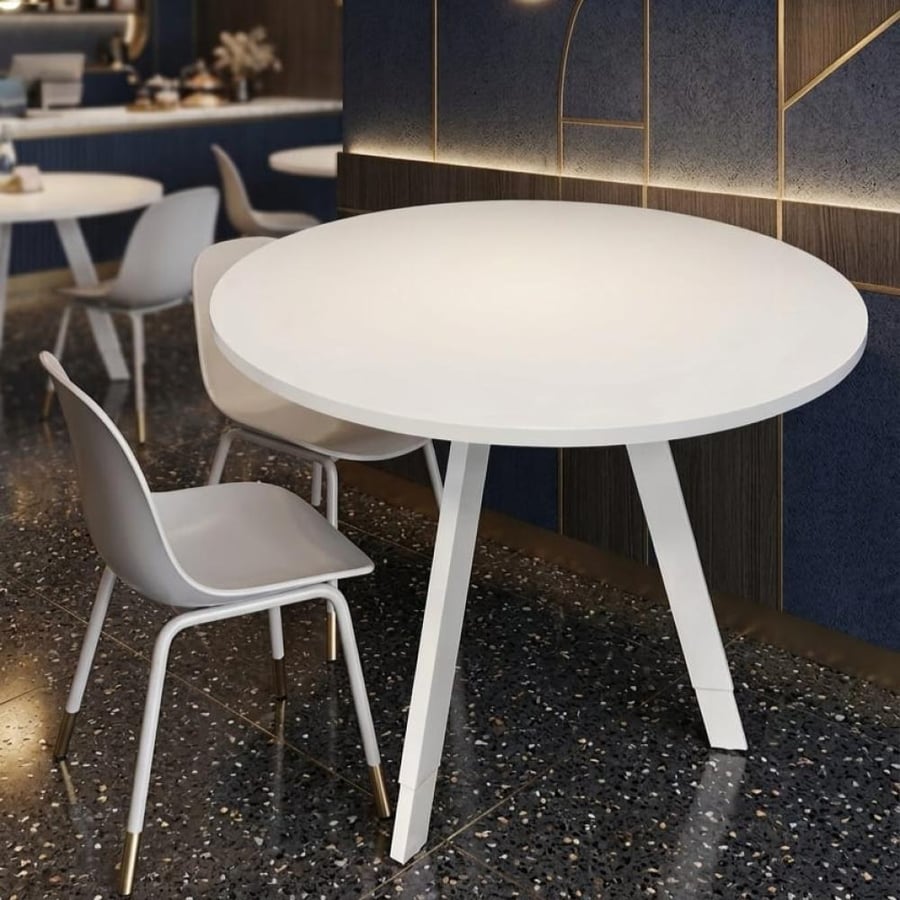 طاولة ضيافة للقهوة فاخرة دائرية 90CM*75CM سطح خشب ابيض وقاعدة حديد ابيض DM-A01WHITE