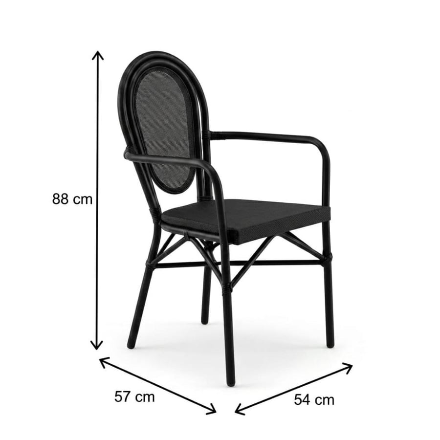 Outdoor chair, bamboo, black iron, and seat and backrest, plastic fabric, black, C-991BLACK