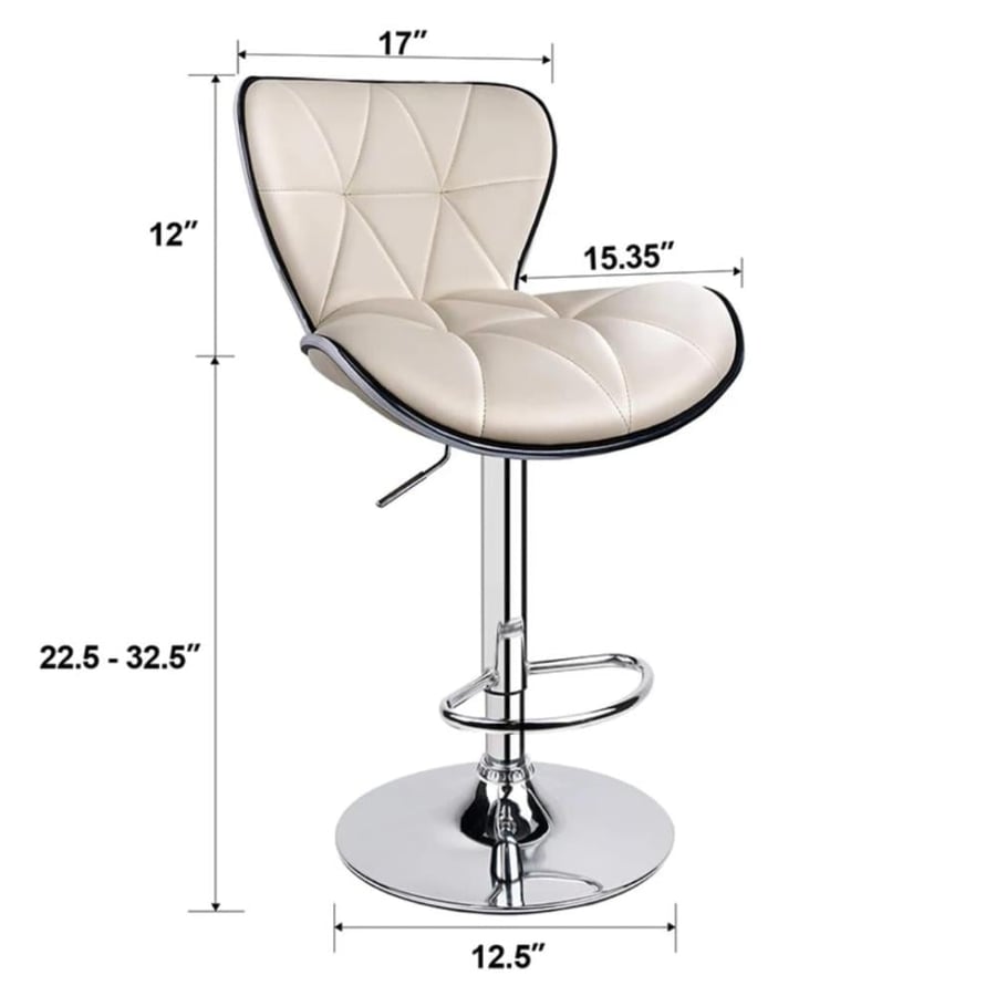 White leather bar stool with black hydraulic base