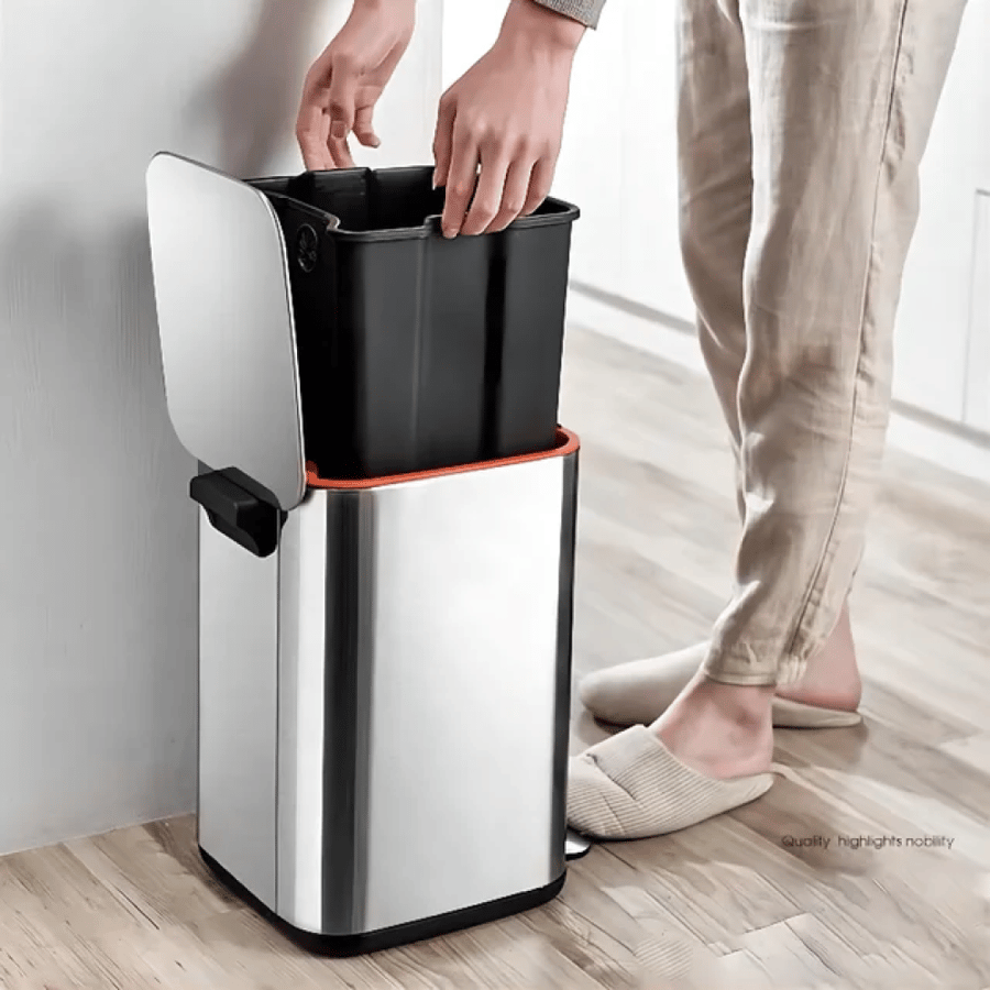 Square trash bin with pedal, silver steel, 7 liters, GWD1124-7LS