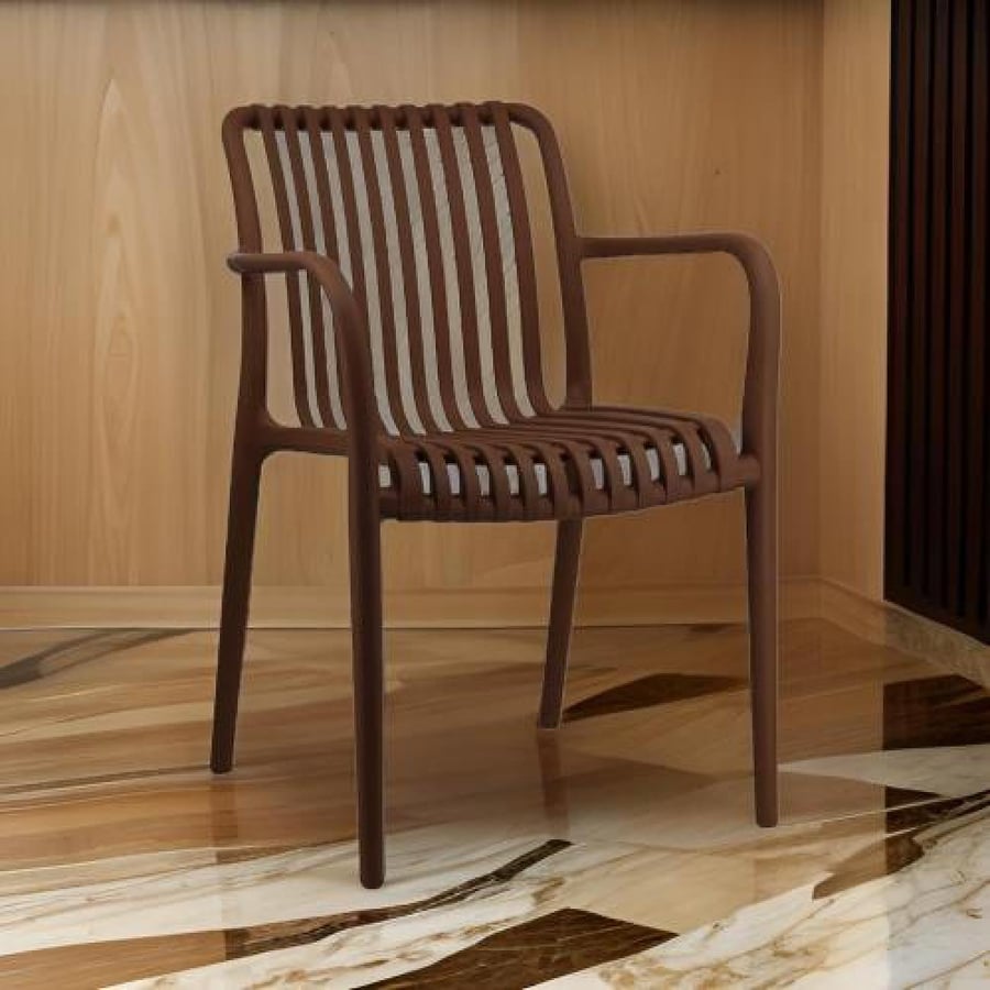كرسي طعام وكافية فايبر خارجي لون بني  THDC610BROWN