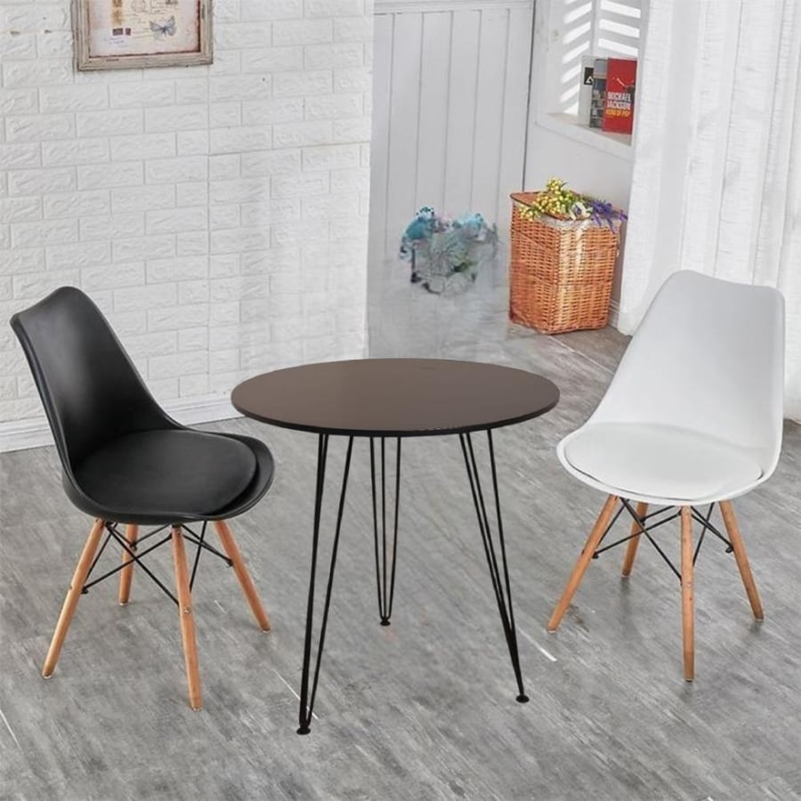 طاولة طعام دائرية 60CM سطح خشب مع قاعدة حديد 3ارجل لون اسود GWD1291-60B