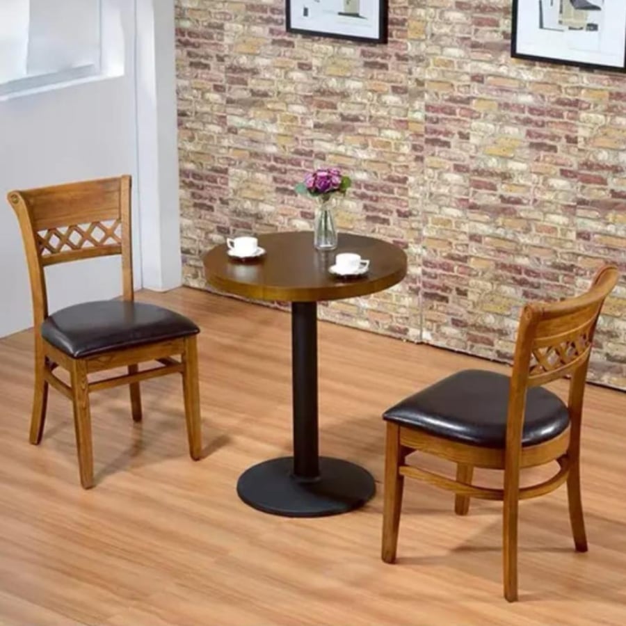 Round brown wooden dining table 60CM black iron base GWD1212BROWN