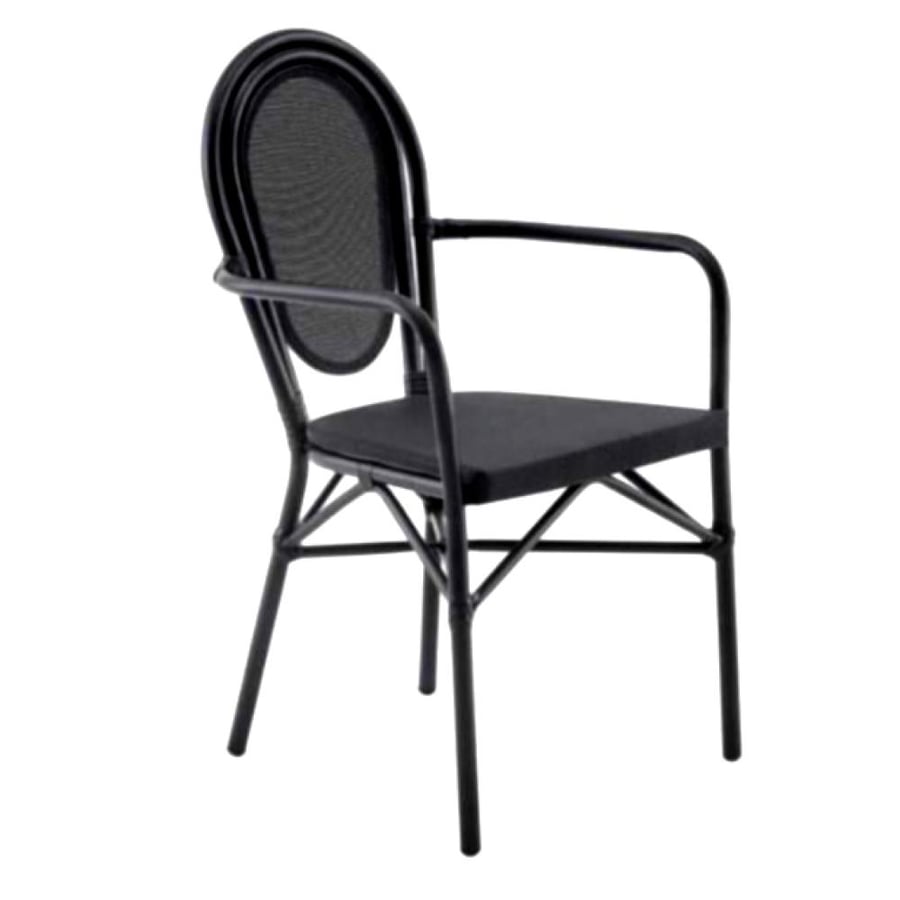 Outdoor chair, bamboo, black iron, and seat and backrest, plastic fabric, black, C-991BLACK