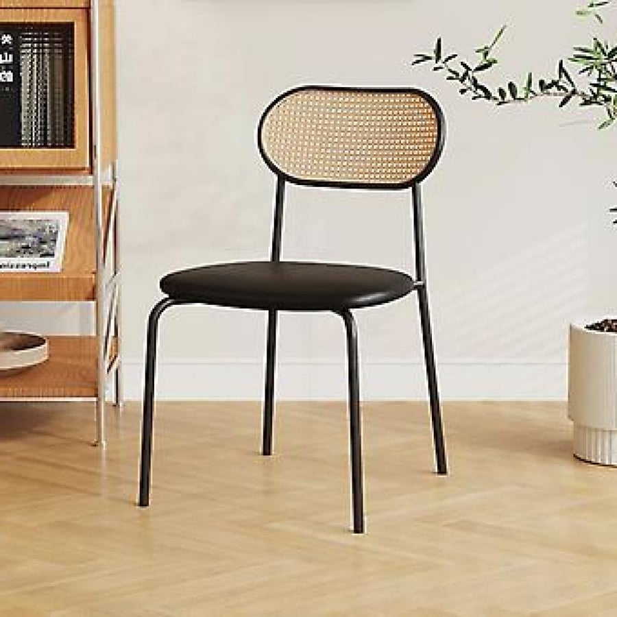 Outdoor dining and cafe chair, iron and rattan, black, with black seat, JSA5BLACK