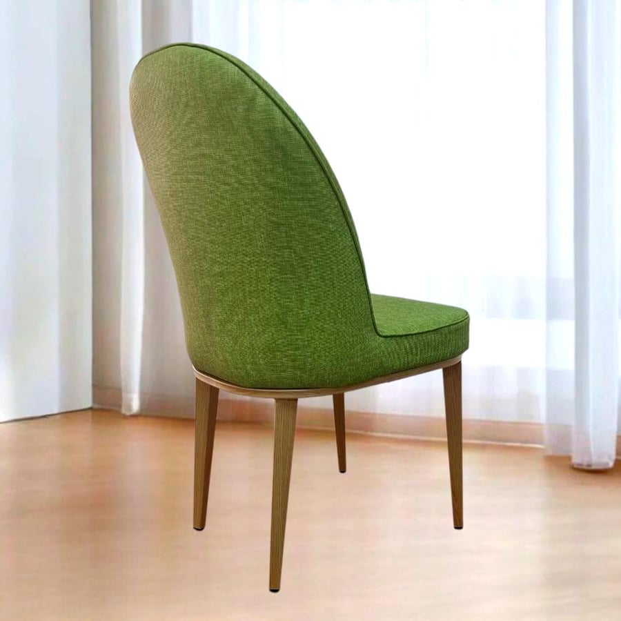 Green leather dining chair with wooden-colored metal leg base GWD1275GREEN