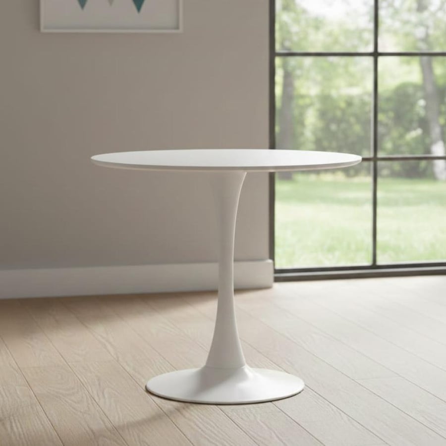 Wooden table with round white iron 70-BA-MDF-2WHITE