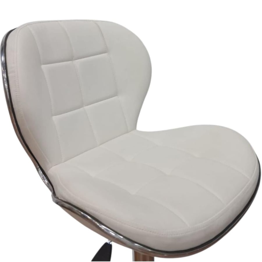 White leather bar stool with black hydraulic base