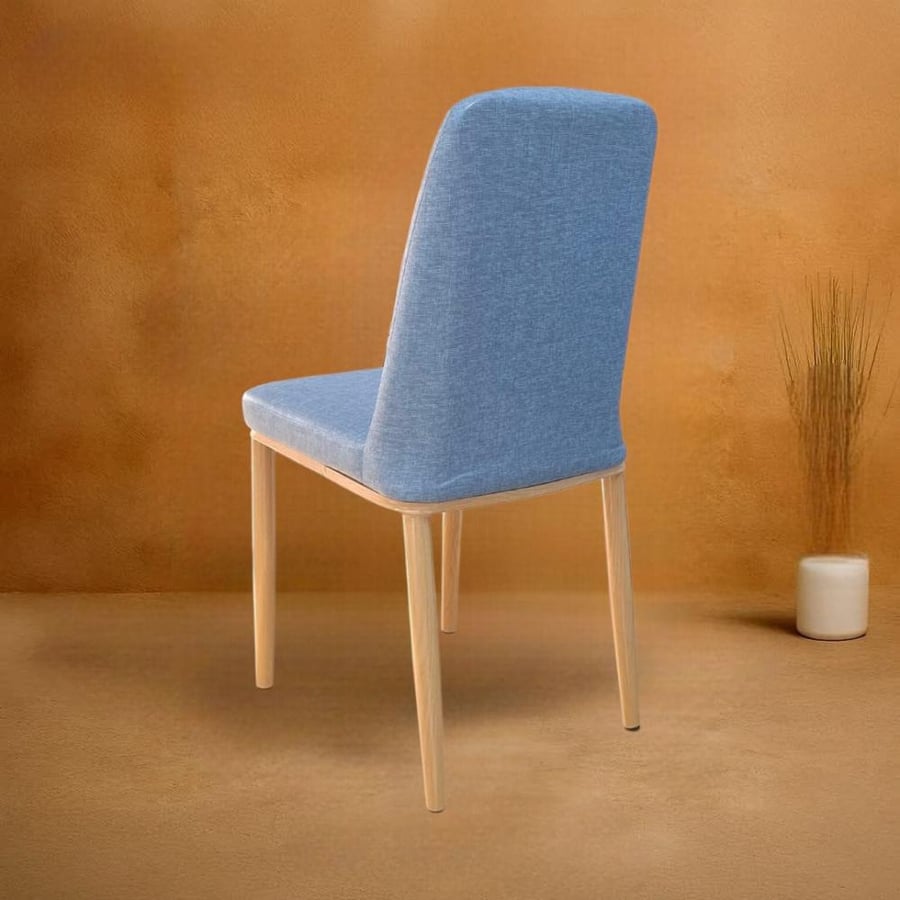 Blue leather dining chair with wooden-colored metal leg base GWD1274BLUE
