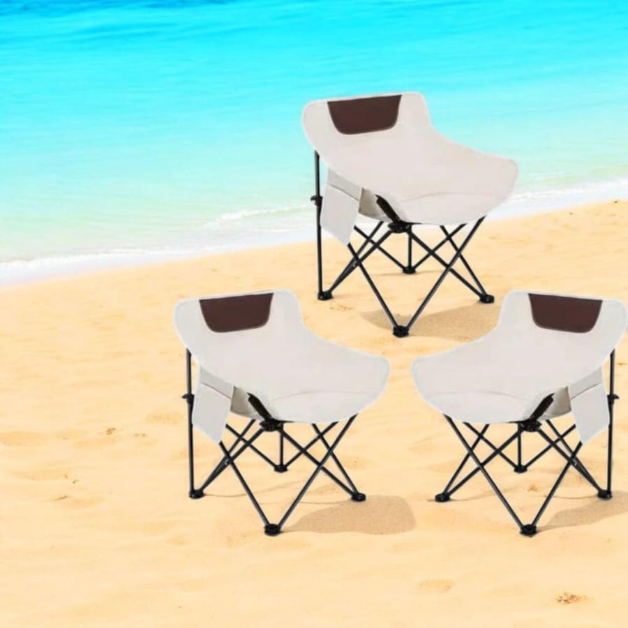 3 travel and relaxation chairs beige fabric foldable IEASYCAM1BEIGE