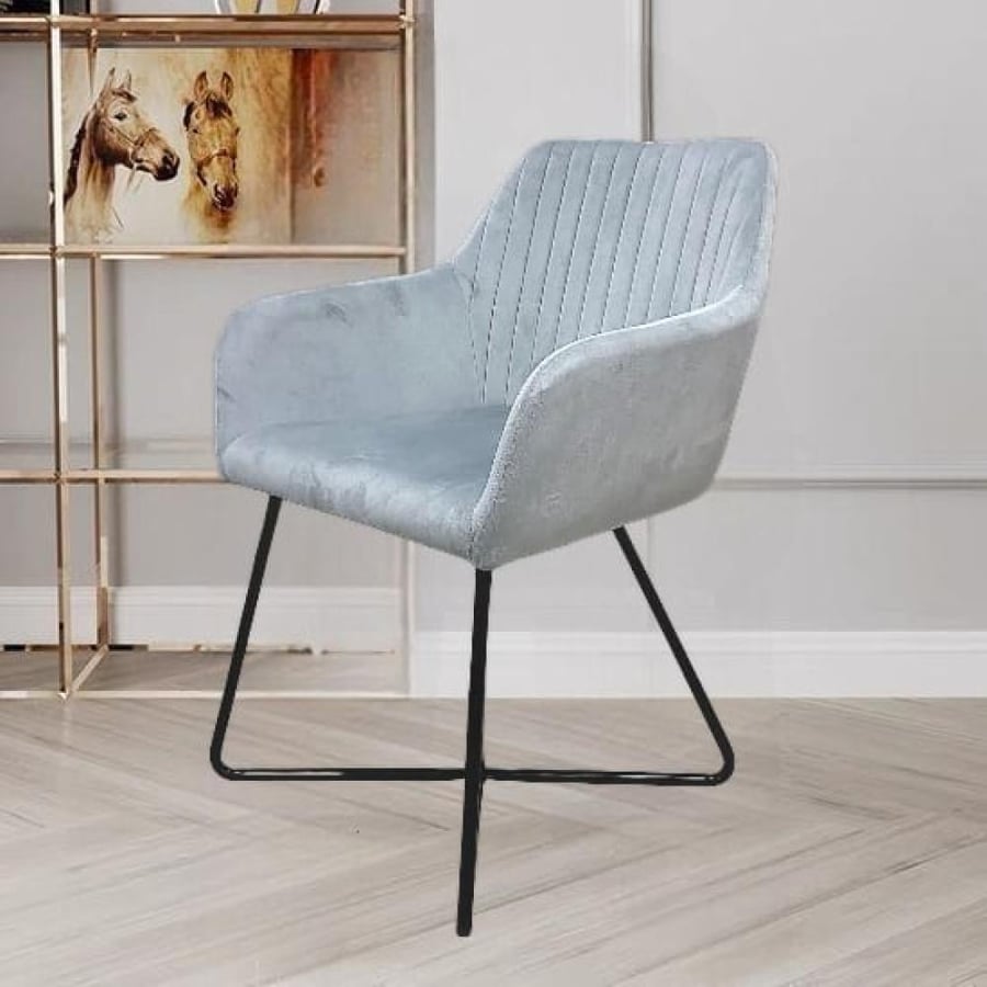 Dining and café chair, velvet fabric, light gray, and black iron leg base HC-08LGRAY