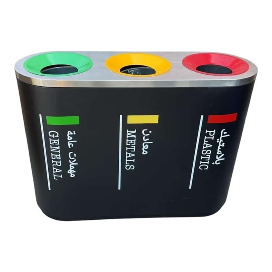 Dark gray external steel trash bin with 3 openings GWD1346DG