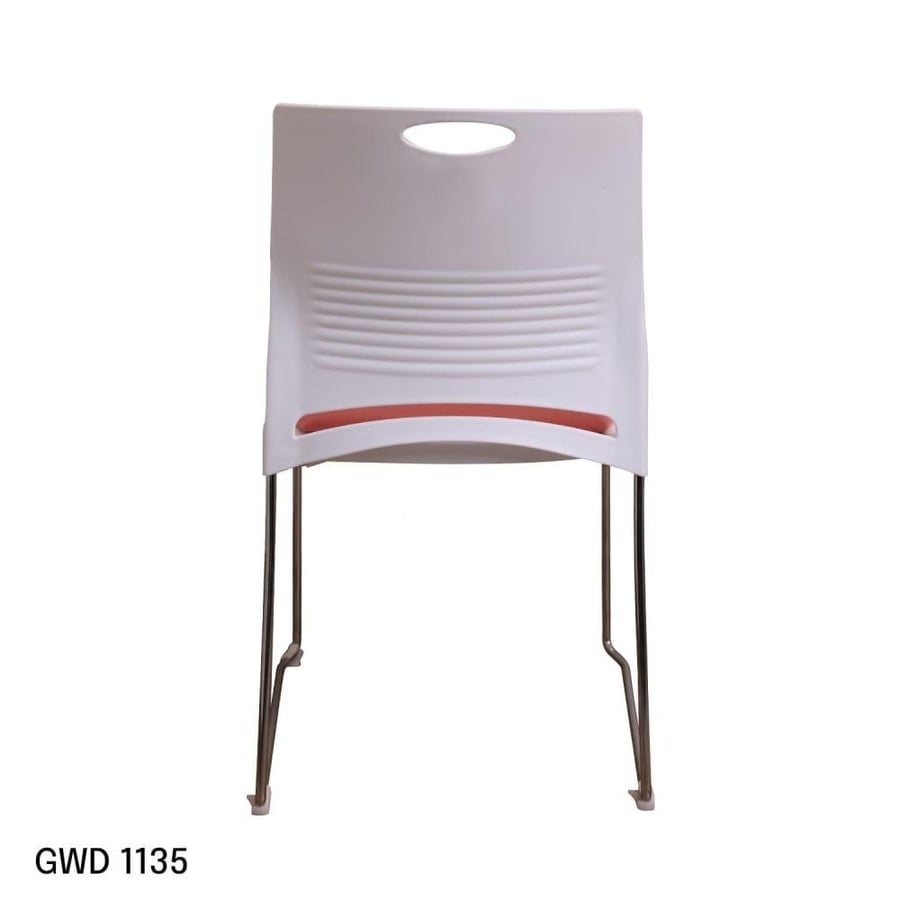 White fiber dining chair with pink fabric seat and silver steel leg base GWD1135PINK