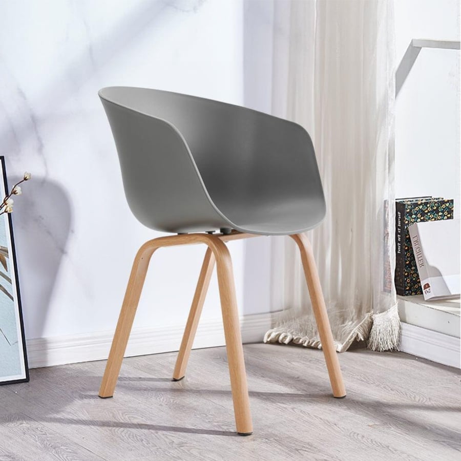 Gray fiber dining chair with metal legs in wood color IEASY697GRAY