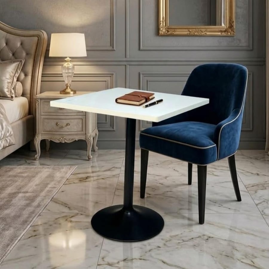 طاولة ضيافة للقهوة فاخرة مربعة 60CM*60CM*75CM سطح خشب ابيض وقاعدة حديد اسود DM-A06WHITE