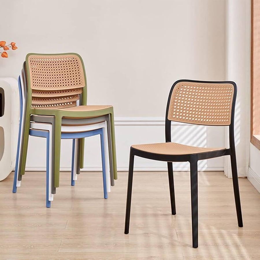 Dining and cafe chair, fiber & rattan outdoor, black color, THDC672BLACK