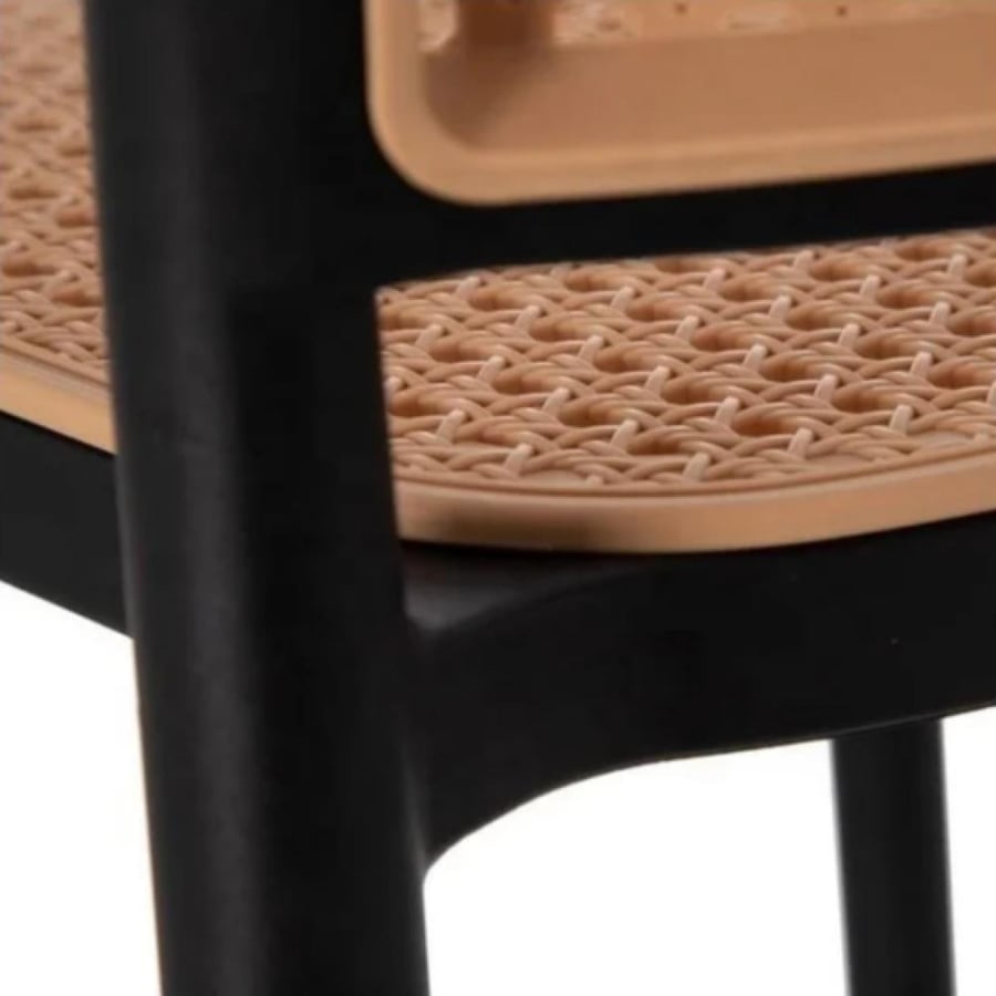 Outdoor dining and cafe chair, fiber & rattan, without arm, black color, FC-002BLACK