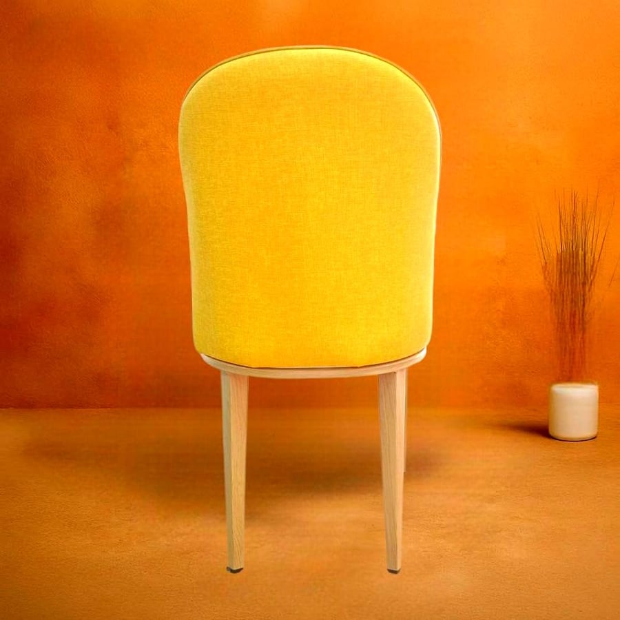 Yellow leather dining chair with wooden-colored metal leg base GWD1275YELLOW